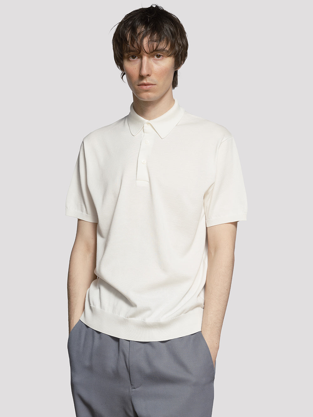 18G Sea Island Cotton Knit Polo【Ivory】 – GIM online store