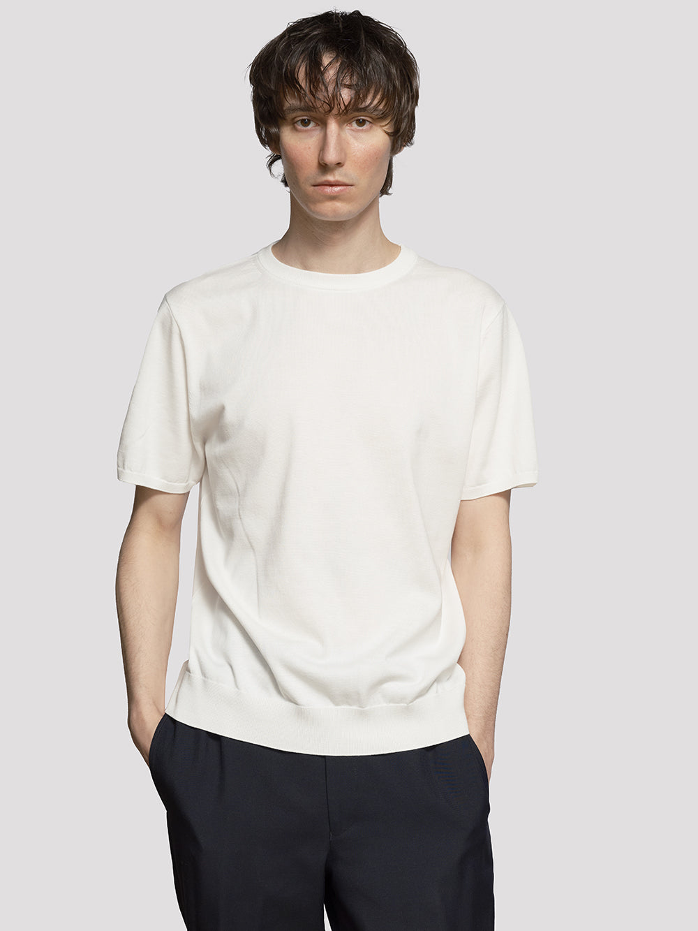 18G Sea Island Cotton Knit Crew Neck【Ivory】 – GIM online store