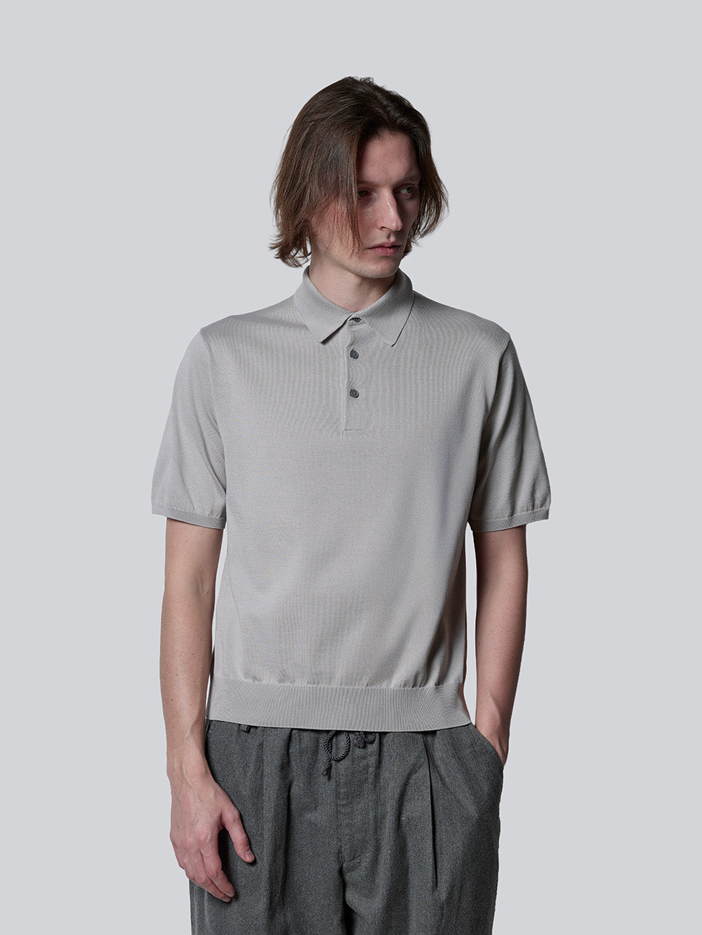 18G Sea Island Cotton Knit Polo【Gray】 – GIM online store