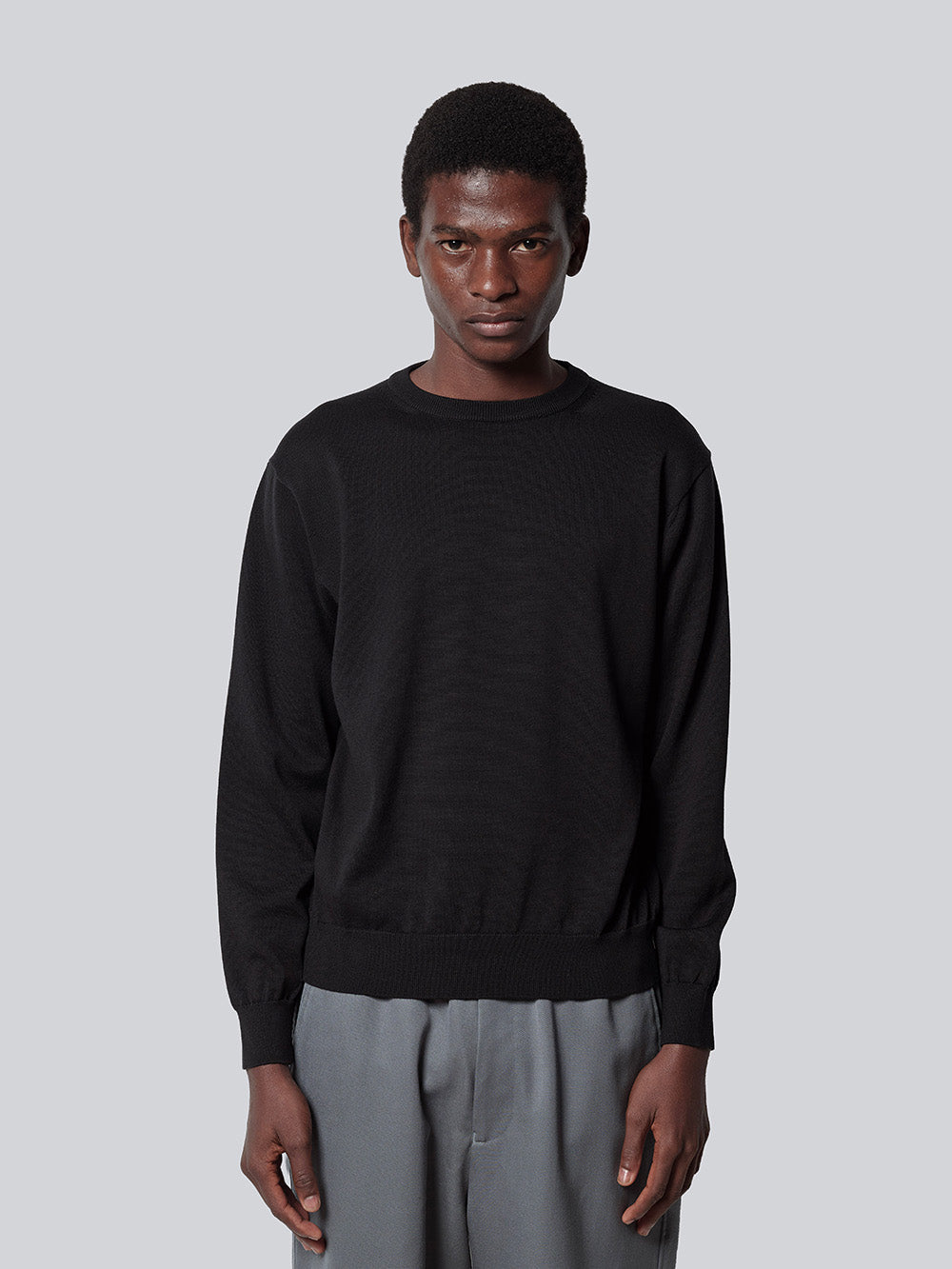 14G Sea Island Cotton Knit Crew Neck【Black】 – GIM online store