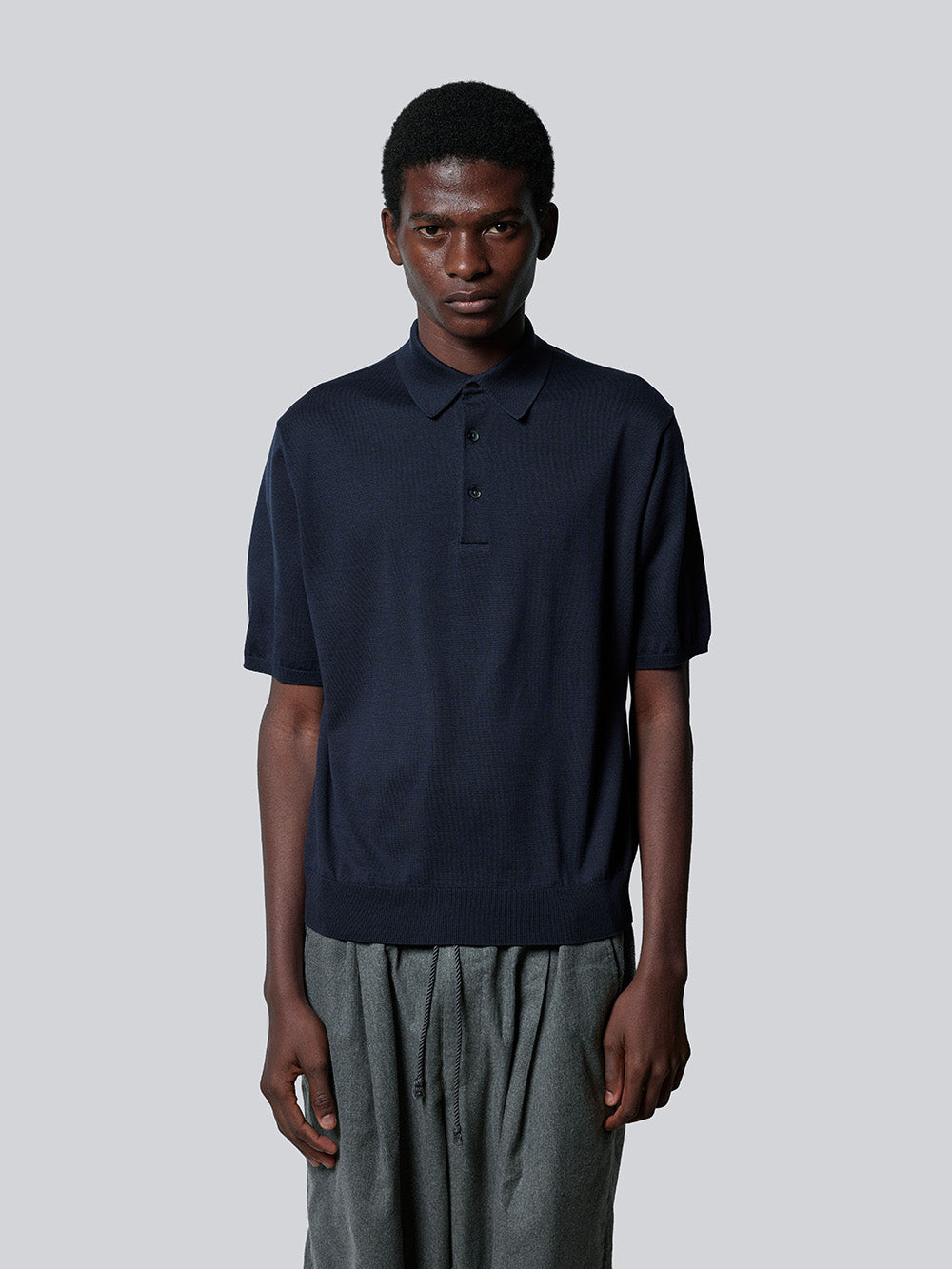18G Sea Island Cotton Knit Polo【Navy】 – GIM online store